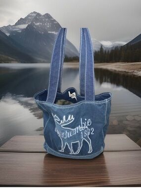 Abercrombie Fitch Tote Blue Canvas Embroidered Moose Logo Y2K College School